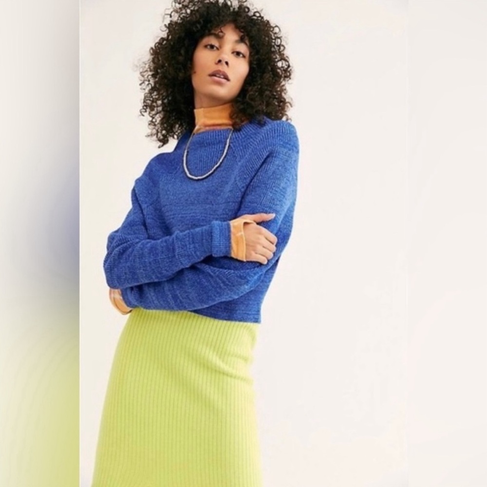 Free People Blue Too Good Mock Neck Sweater Size Small